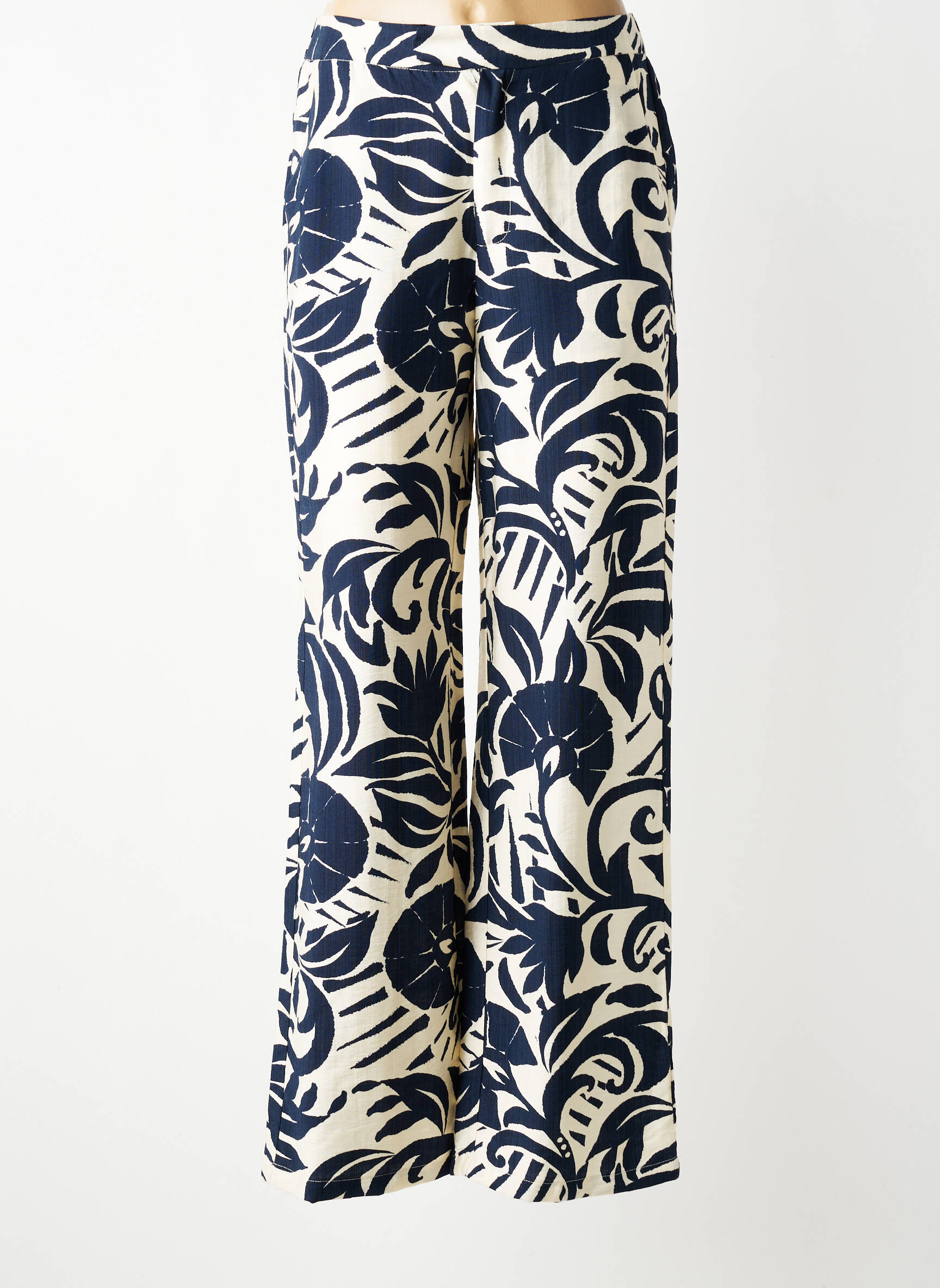 Pantalon large fermeture zippée sous rabat avec crochet taille haute bleu GEISHA femme