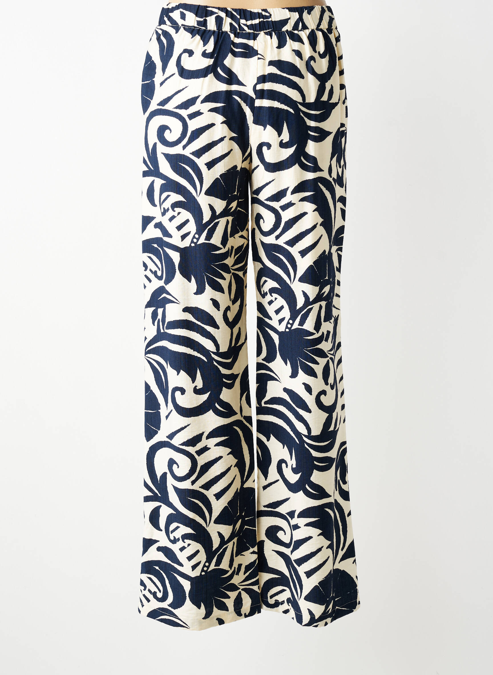 Pantalon large fermeture zippée sous rabat avec crochet taille haute bleu GEISHA femme