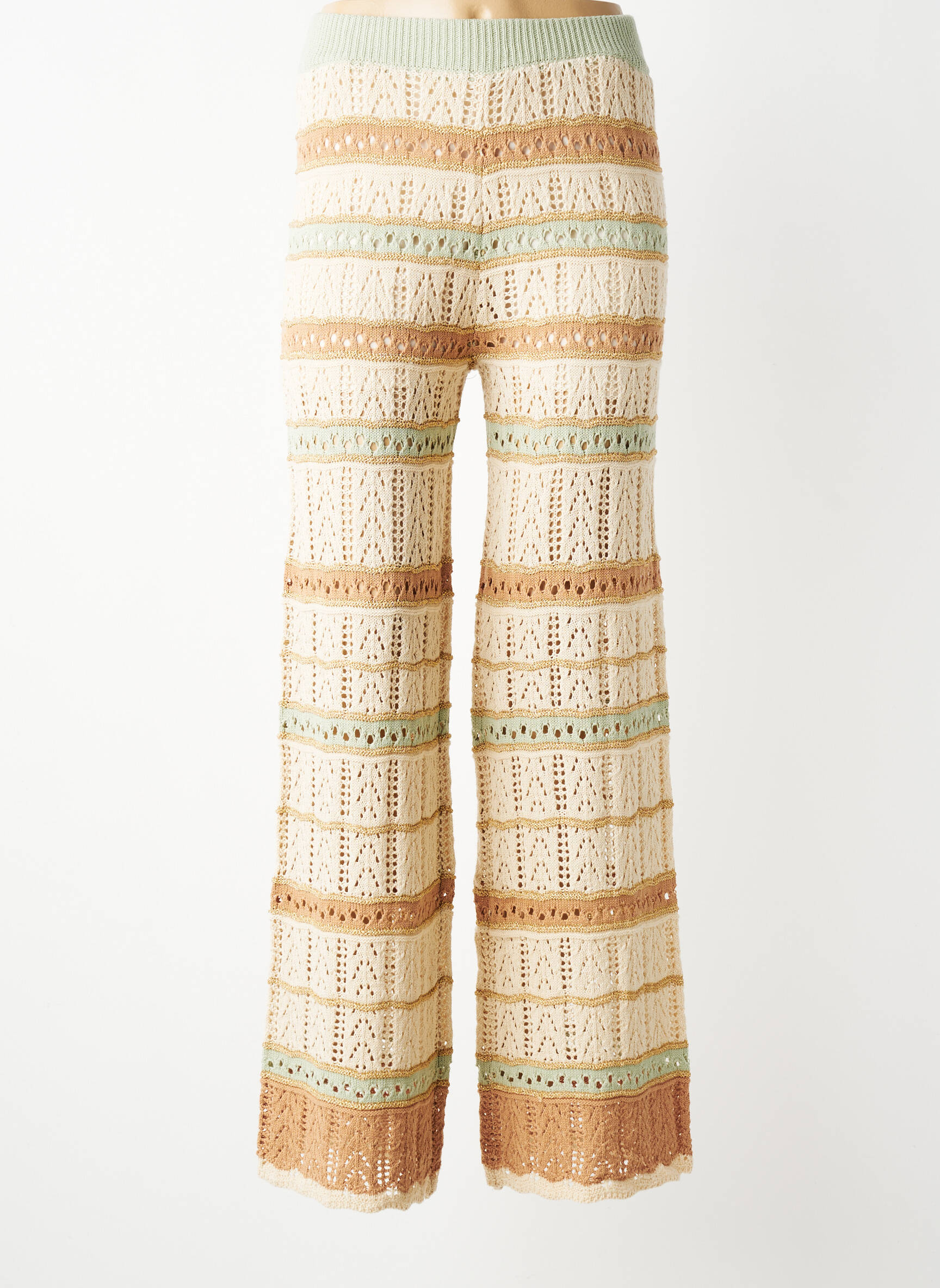 Pantalon droit taille élastique taille normale beige NEKANE femme
