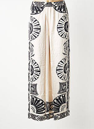 Pantalon large coupe fluide taille haute beige NEKANE femme