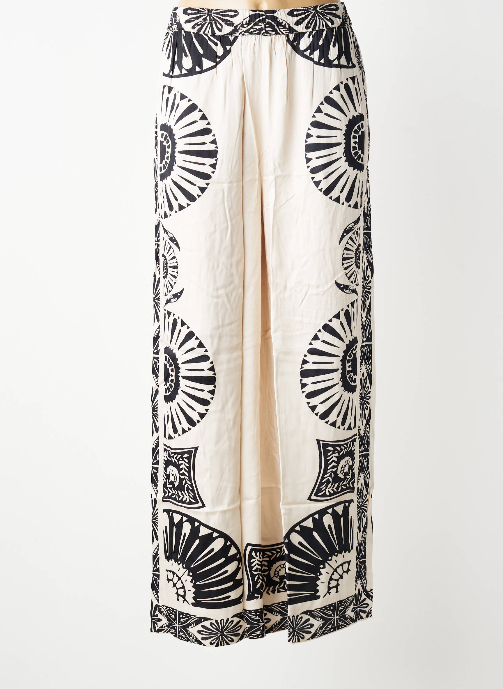 Pantalon large coupe fluide taille haute beige NEKANE femme