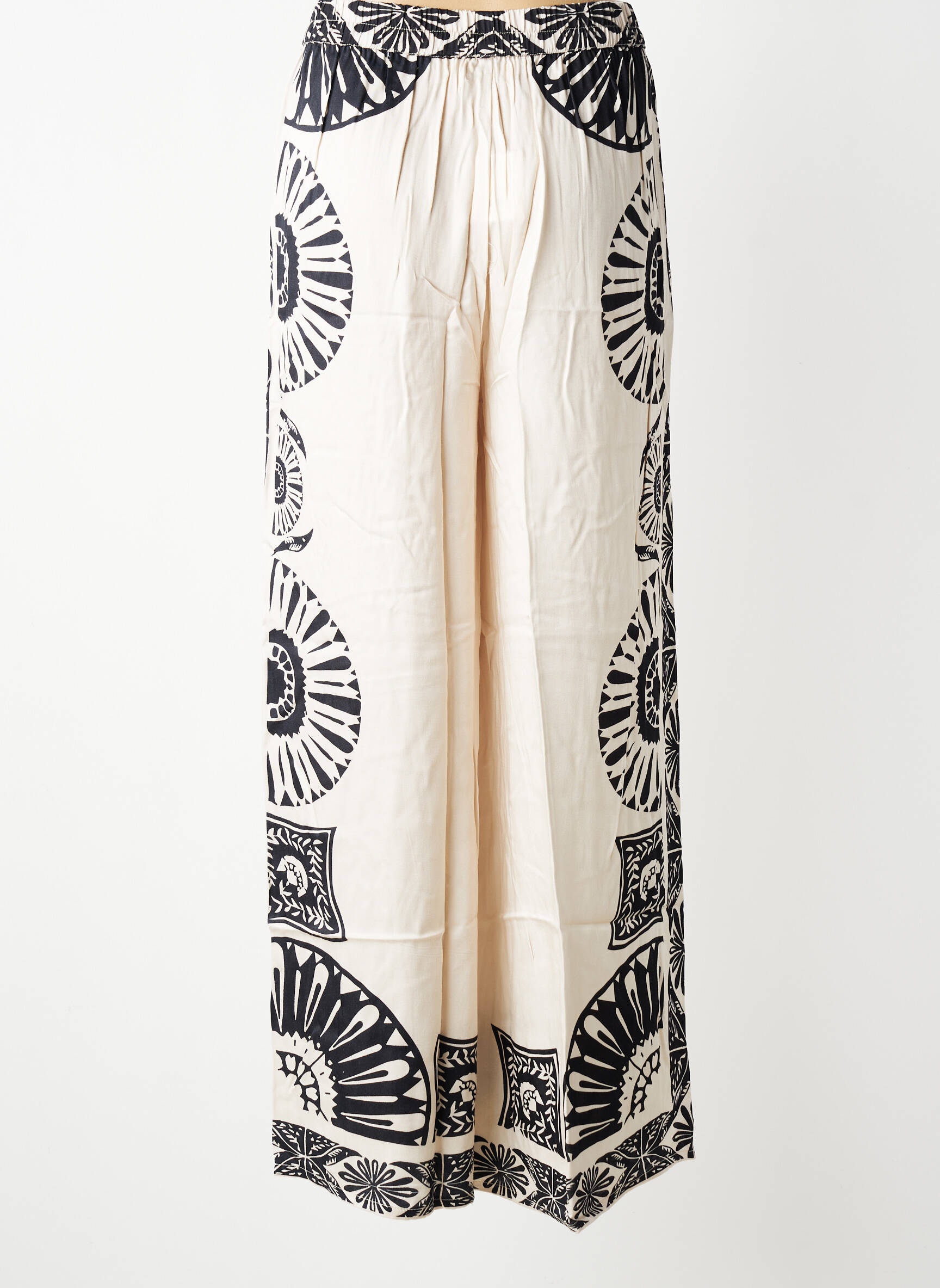 Pantalon large coupe fluide taille haute beige NEKANE femme