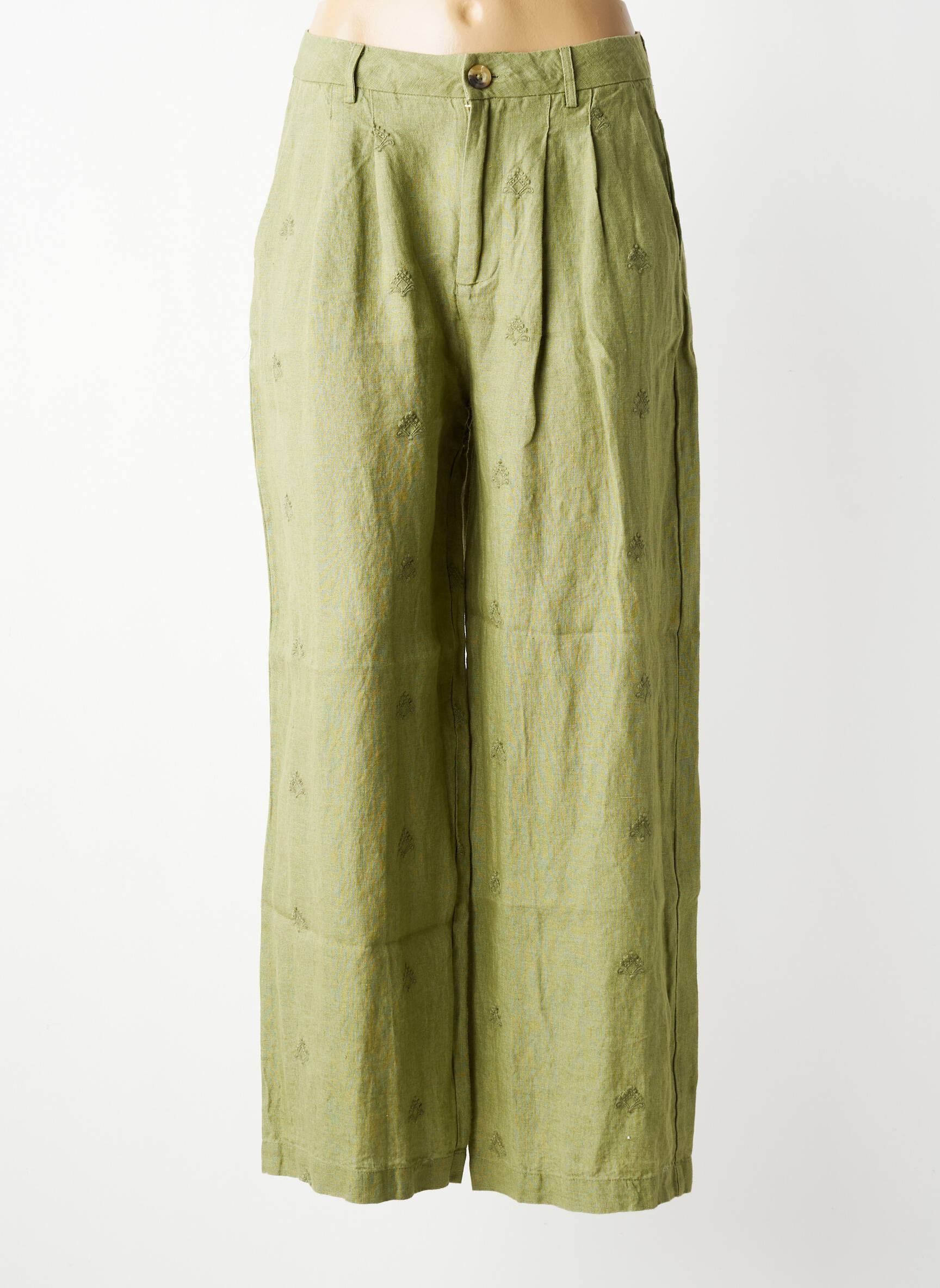 Pantalon large taille haute taille haute vert MAISON HOTEL femme