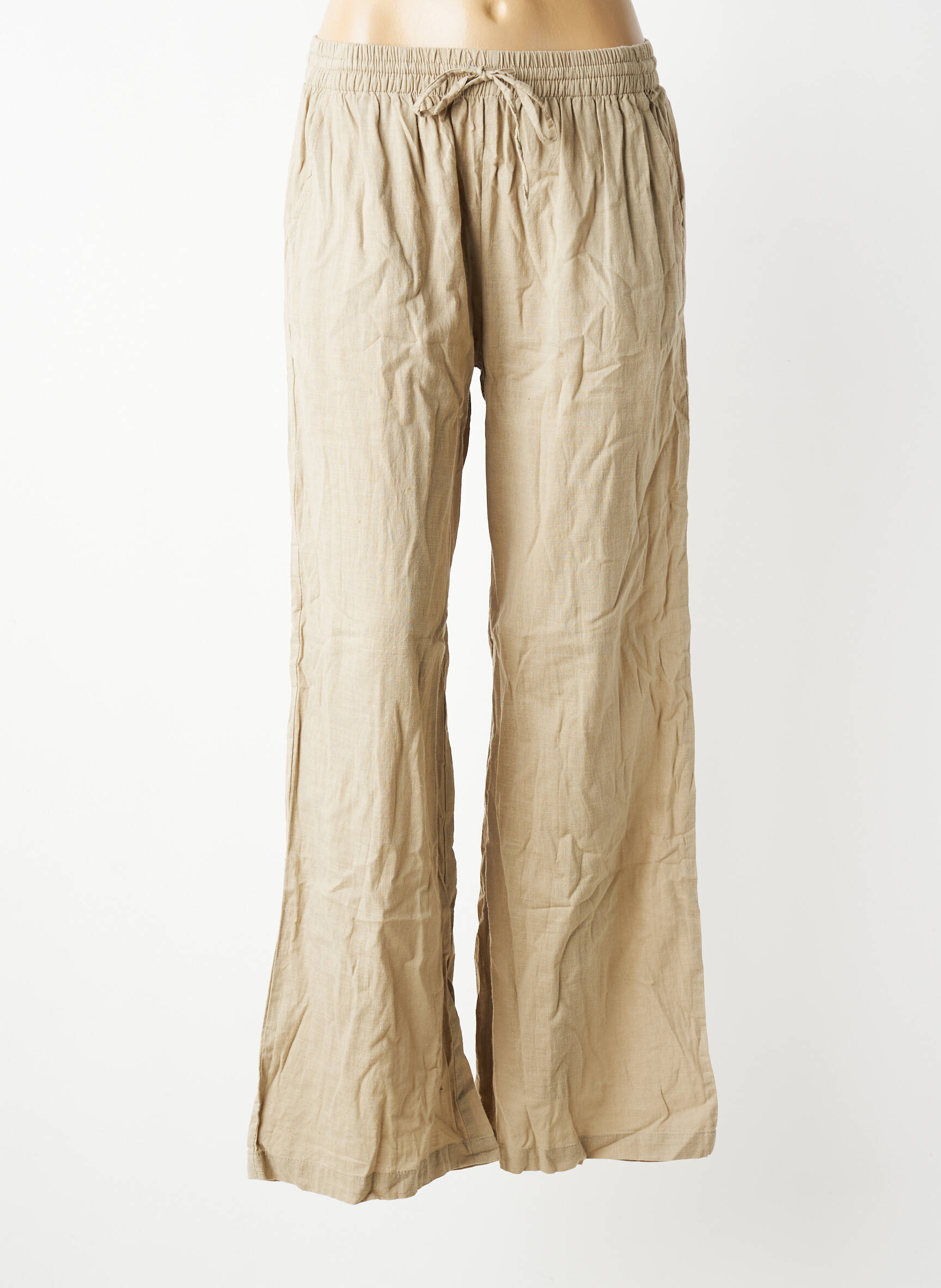 Pantalon large taille normale taille normale beige LARAETHNICS femme