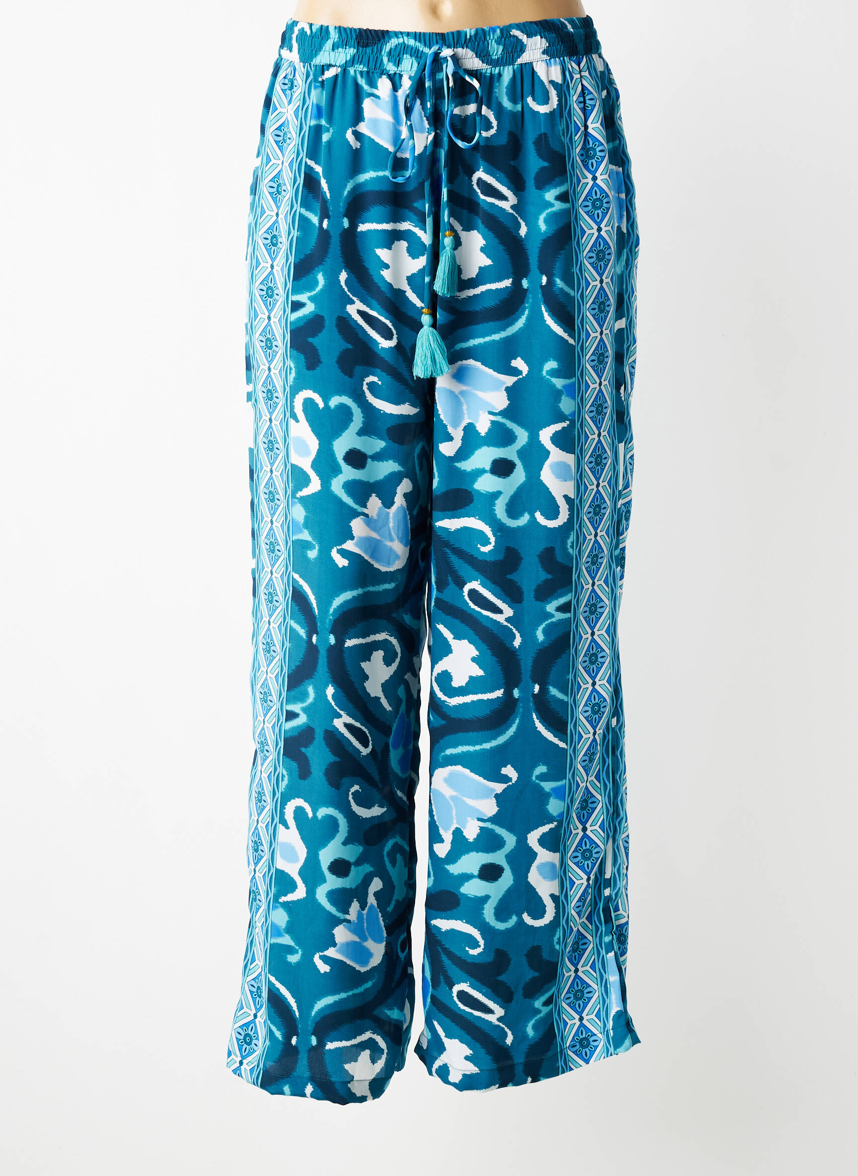 Pantalon large taille normale taille normale bleu LARAETHNICS femme