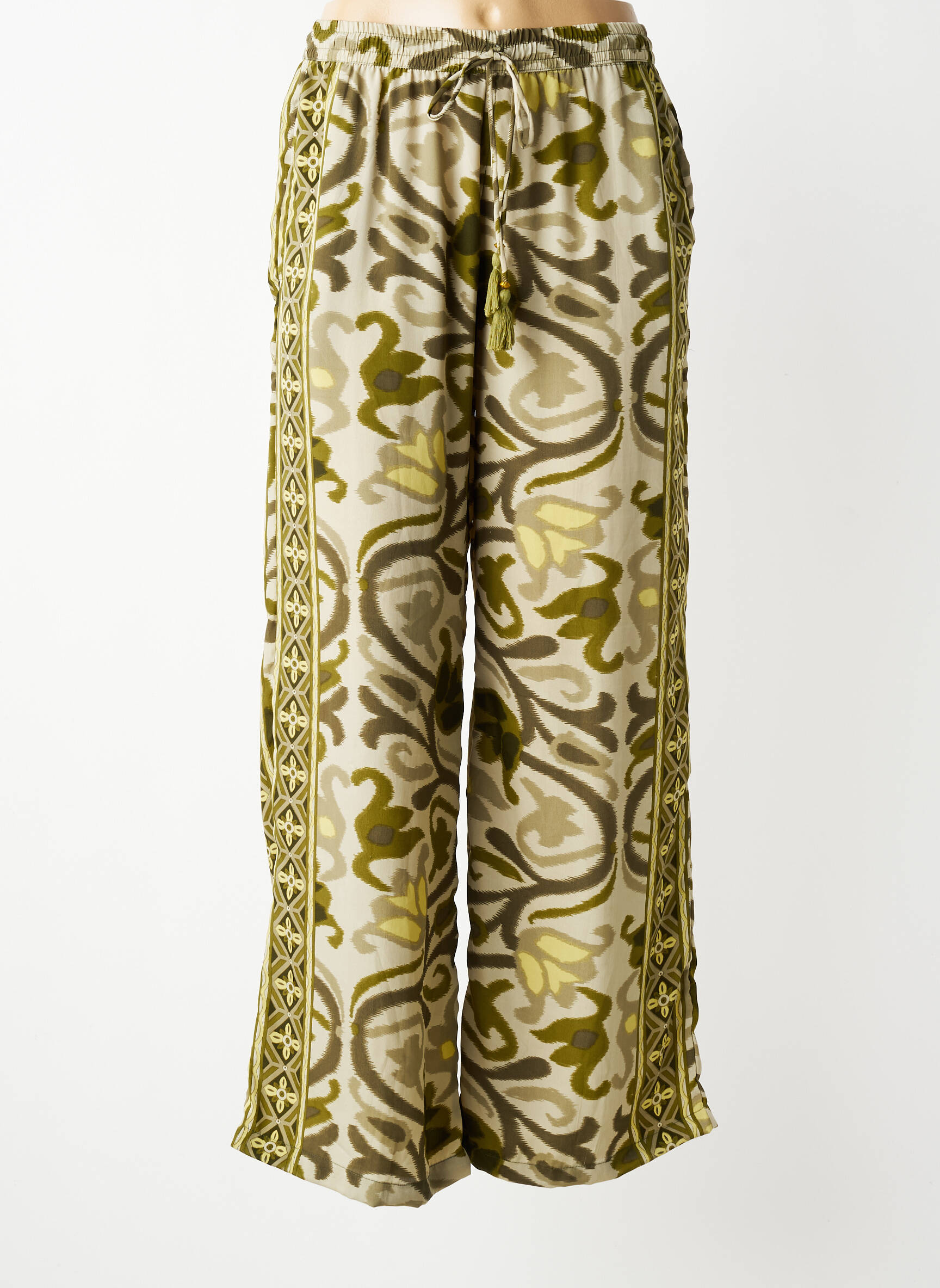 Pantalon large taille normale taille normale vert LARAETHNICS femme