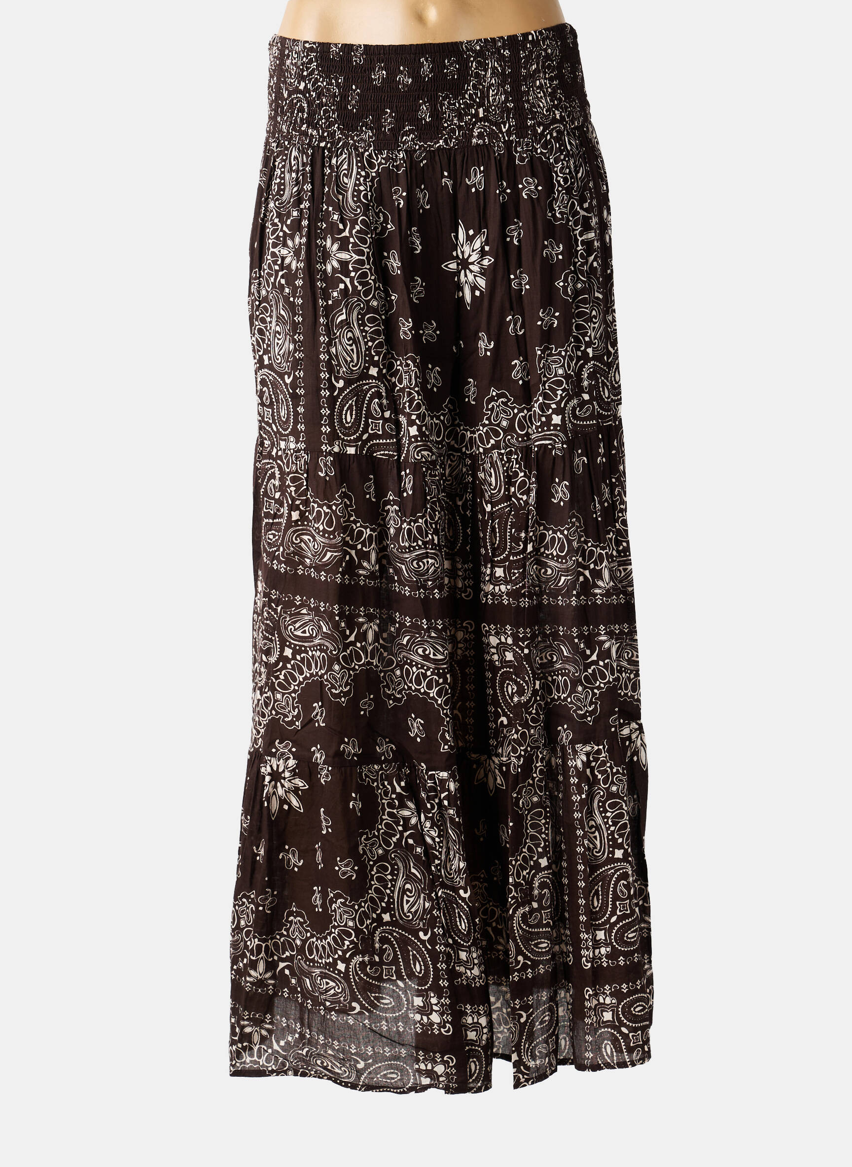 Jupe longue coupe évasée marron LARAETHNICS femme