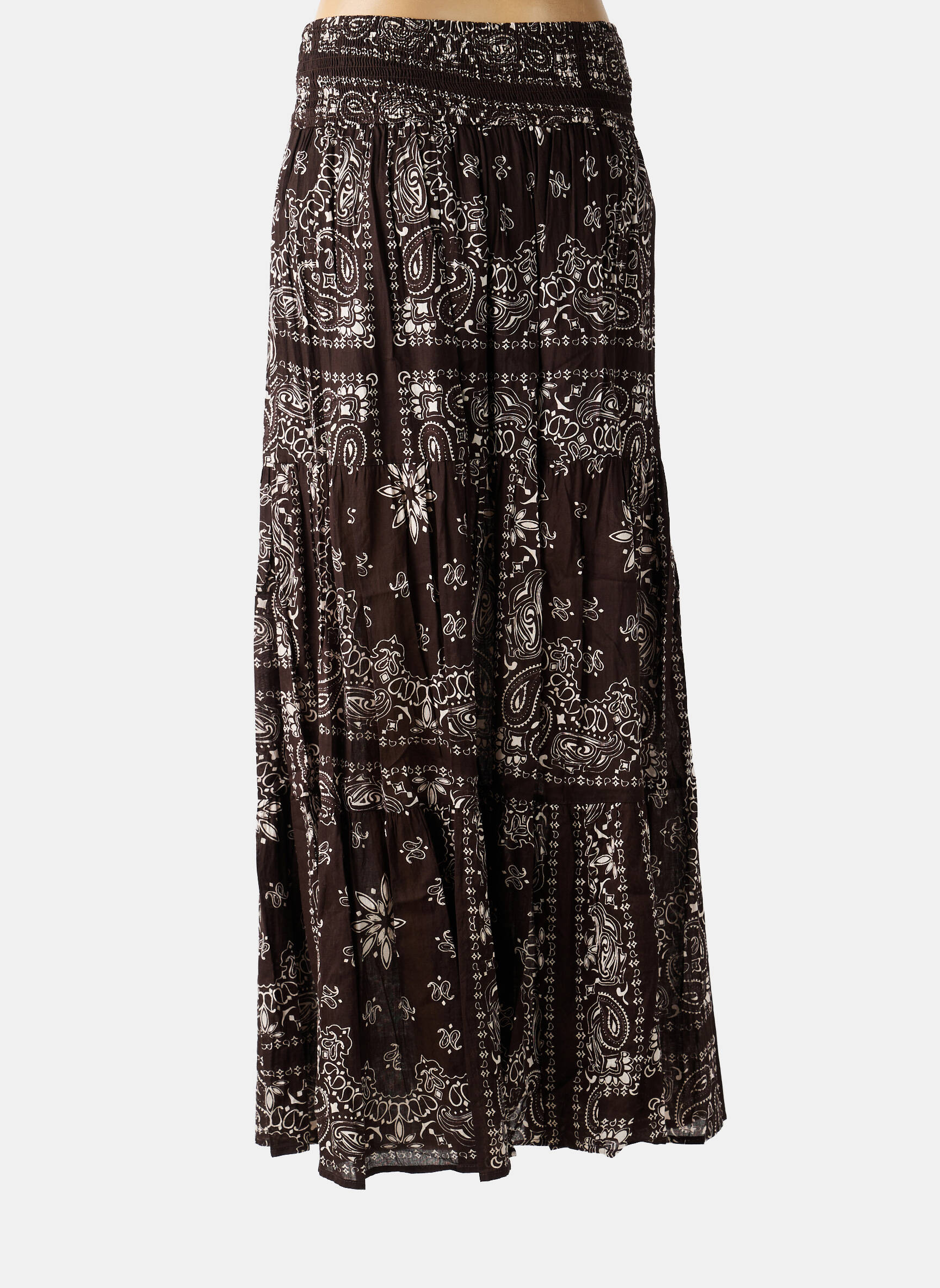 Jupe longue coupe évasée marron LARAETHNICS femme