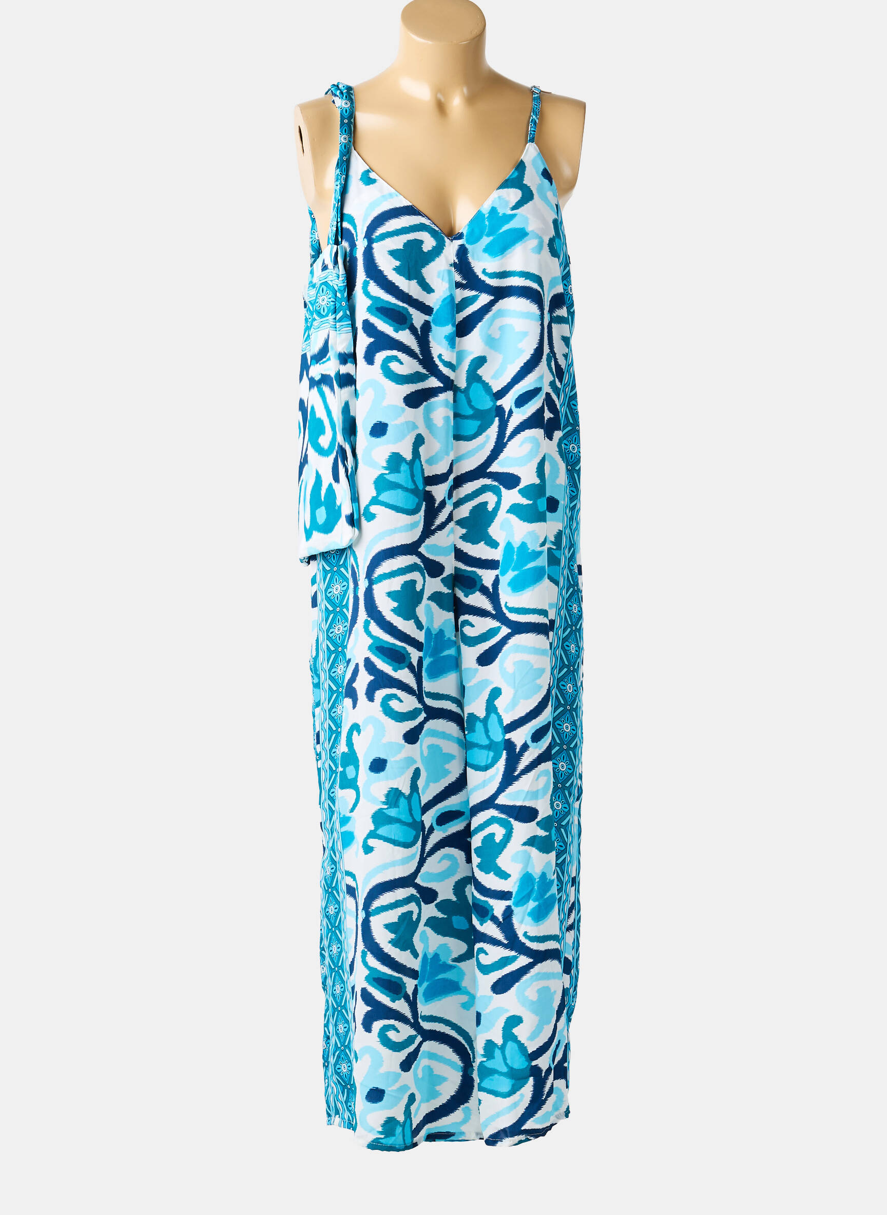 Combi-pantalon coupe fluide fines bretelles bleu LARAETHNICS femme