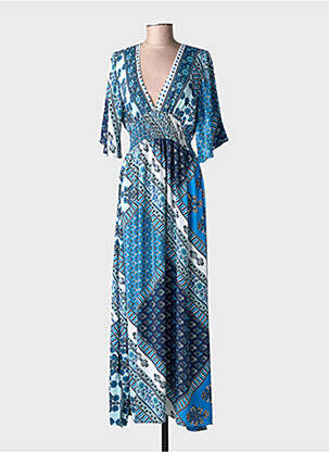 Robe longue manches longues manches longues bleu LARAETHNICS femme