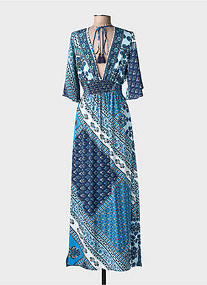 Robe longue manches longues manches longues bleu LARAETHNICS femme