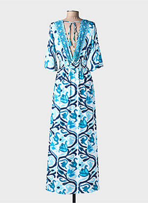 Robe longue imprimé fantaisie manches courtes bleu LARAETHNICS femme