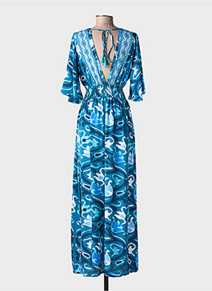 Robe longue tissage popeline manches courtes bleu LARAETHNICS femme
