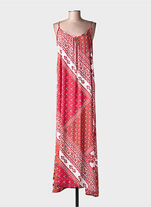 Robe longue imprimé fleurs fines bretelles rouge LARAETHNICS femme