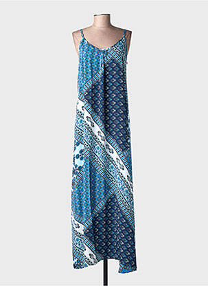 Robe longue tissage popeline fines bretelles bleu LARAETHNICS femme