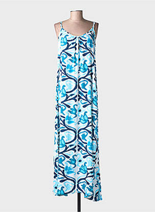 Robe longue tissage popeline fines bretelles bleu LARAETHNICS femme