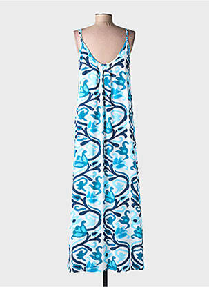 Robe longue tissage popeline fines bretelles bleu LARAETHNICS femme