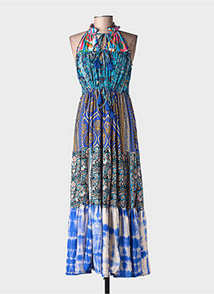 Robe longue imprimé fantaisie sans manche bleu LARAETHNICS femme