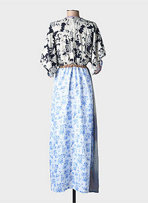 Robe longue tissage popeline manches courtes bleu LARAETHNICS femme
