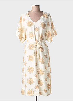 Robe mi-longue coupe fluide manches courtes beige SURKANA femme