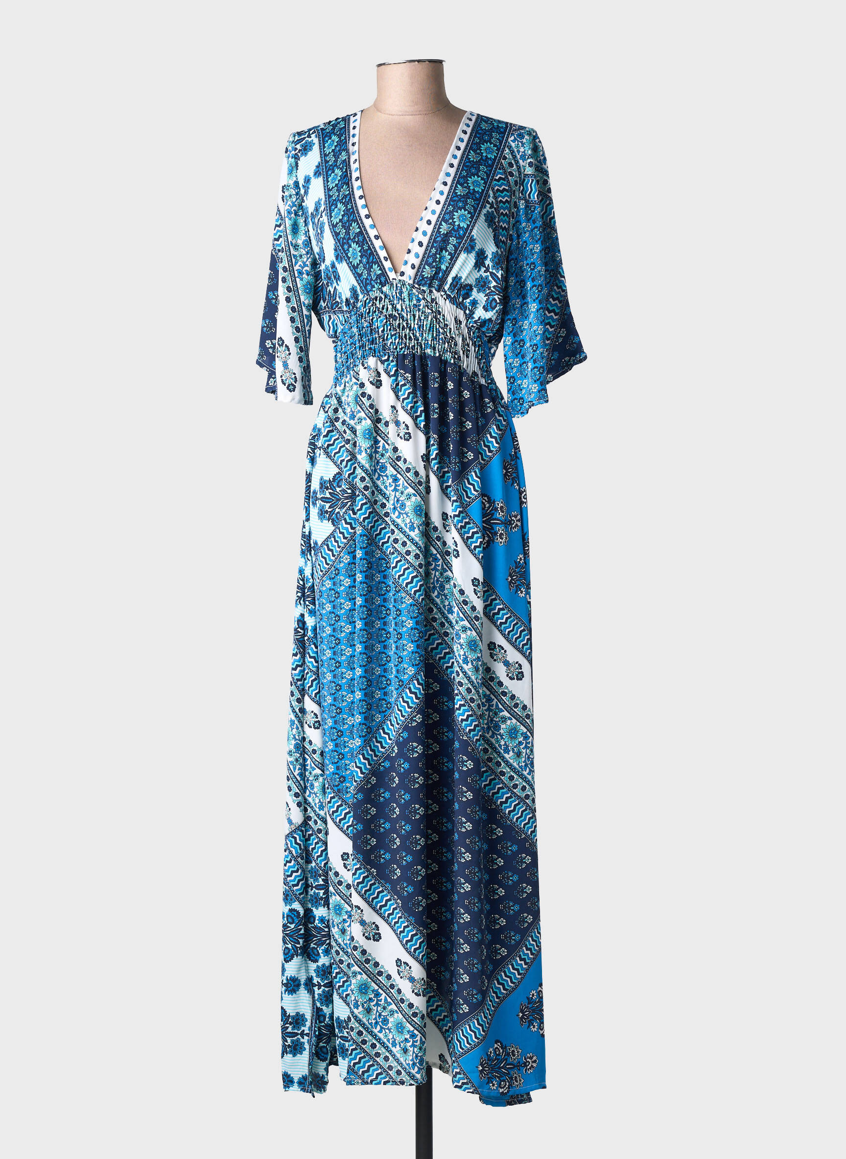 Robe longue manches longues manches longues bleu LARAETHNICS femme