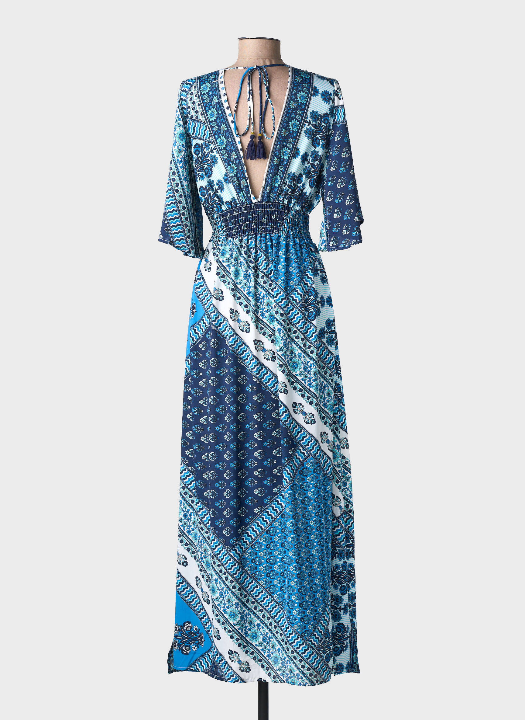 Robe longue manches longues manches longues bleu LARAETHNICS femme