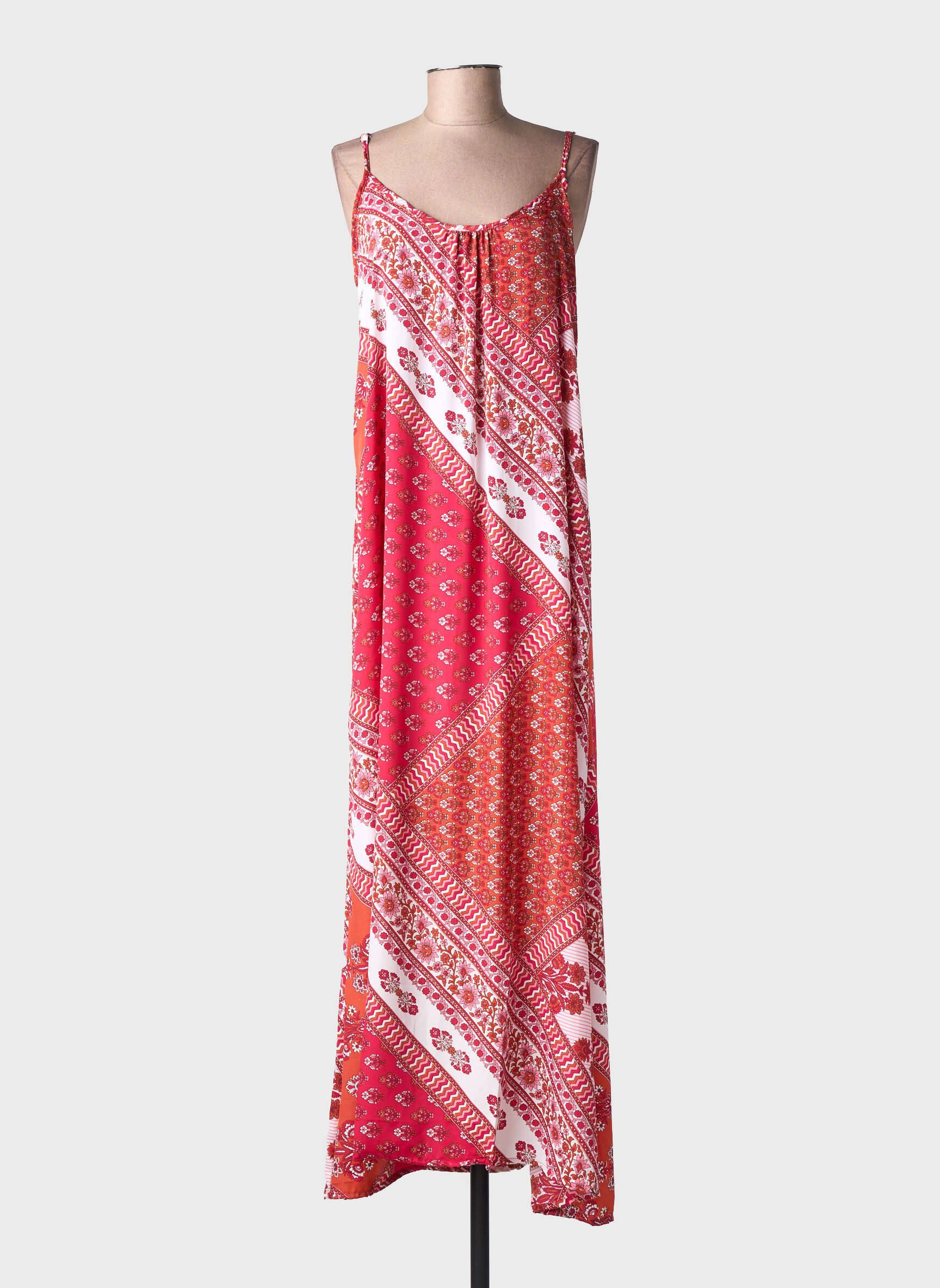 Robe longue imprimé fleurs fines bretelles rouge LARAETHNICS femme