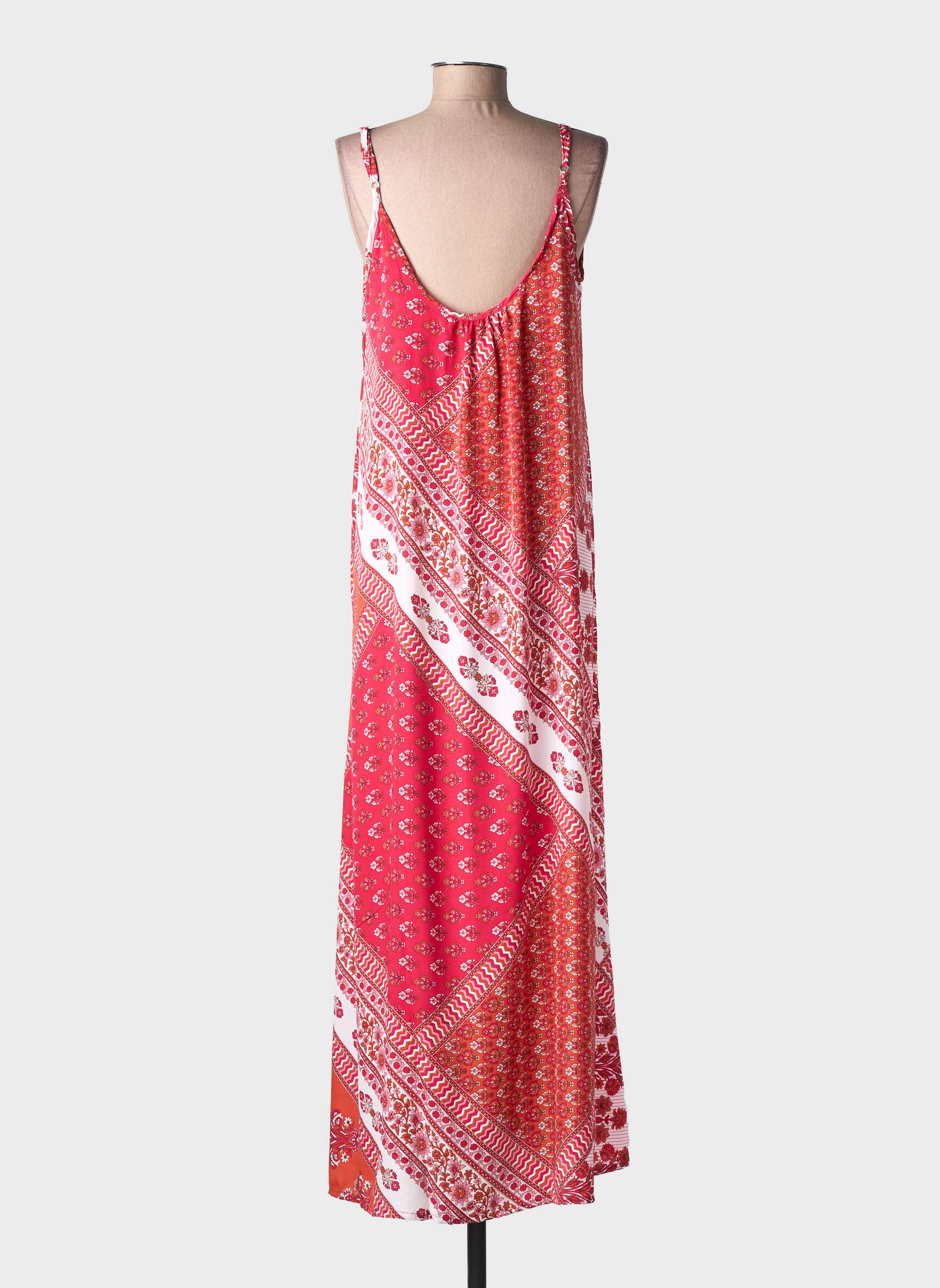 Robe longue imprimé fleurs fines bretelles rouge LARAETHNICS femme