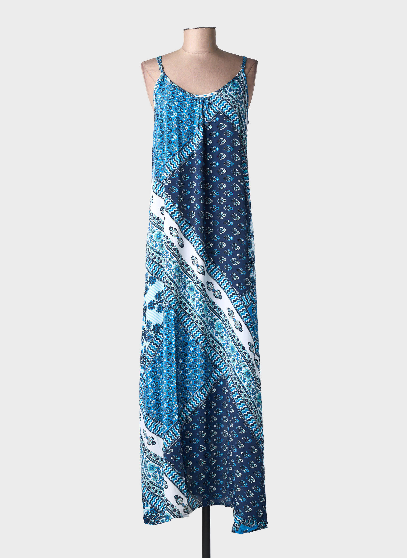 Robe longue imprimé fleurs fines bretelles bleu LARAETHNICS femme