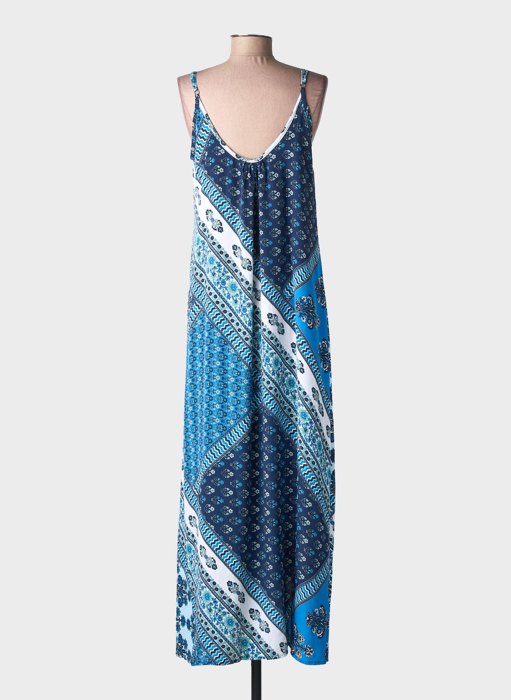 Robe longue imprimé fleurs fines bretelles bleu LARAETHNICS femme