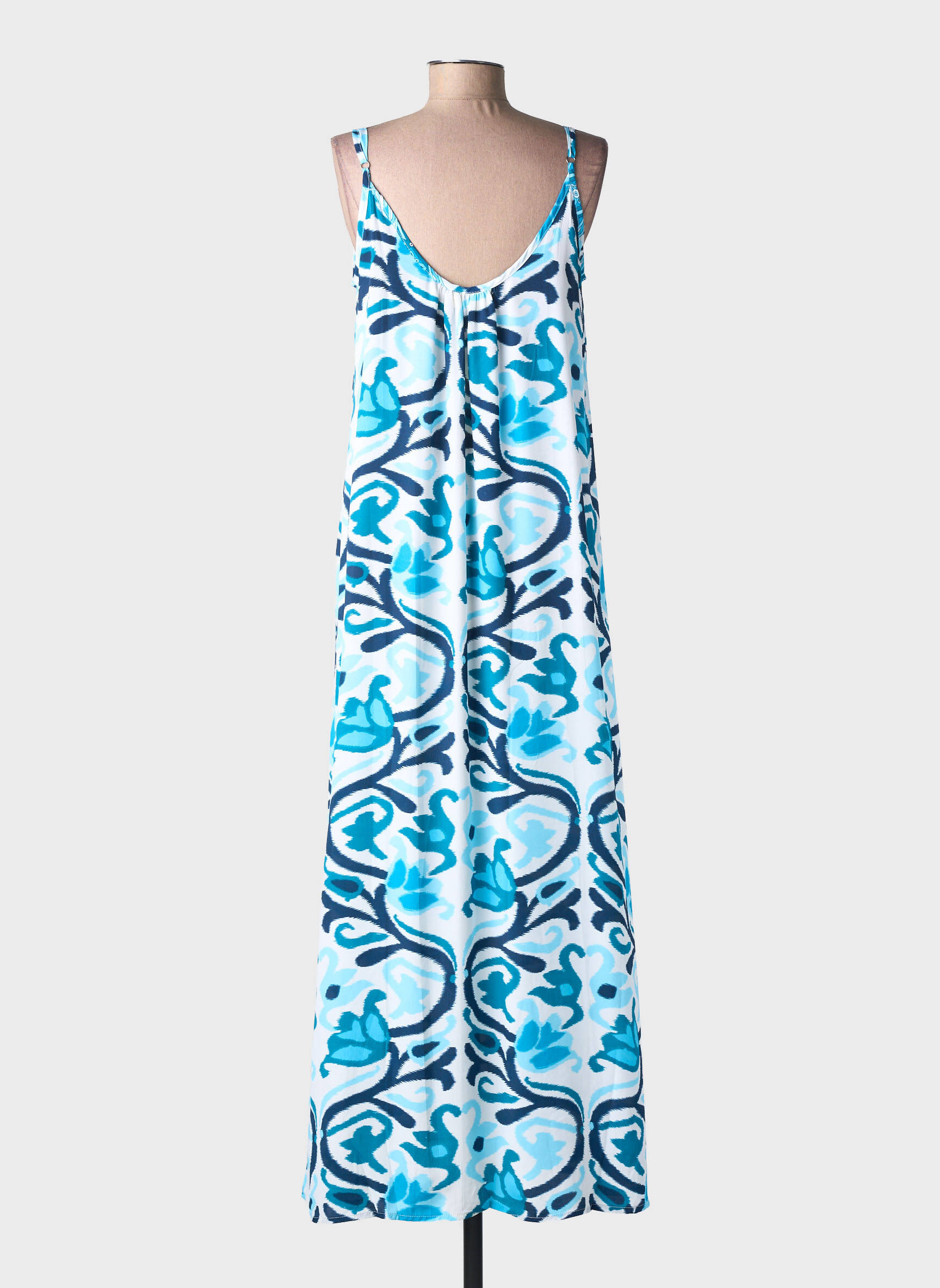 Robe longue imprimé fantaisie fines bretelles bleu LARAETHNICS femme