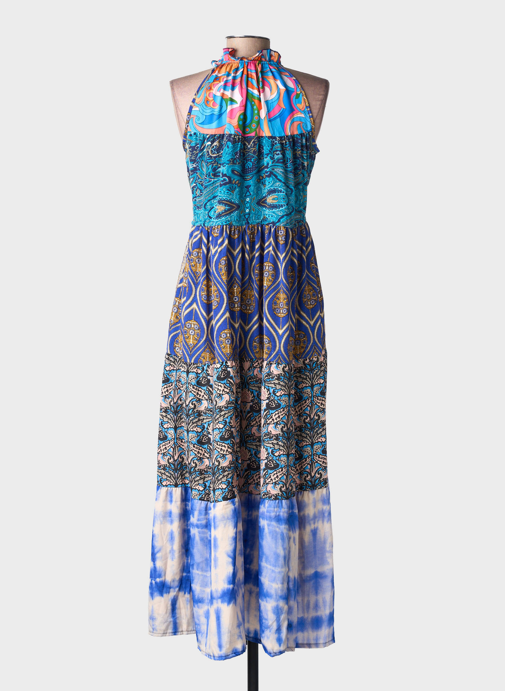 Robe longue imprimé fantaisie sans manche bleu LARAETHNICS femme