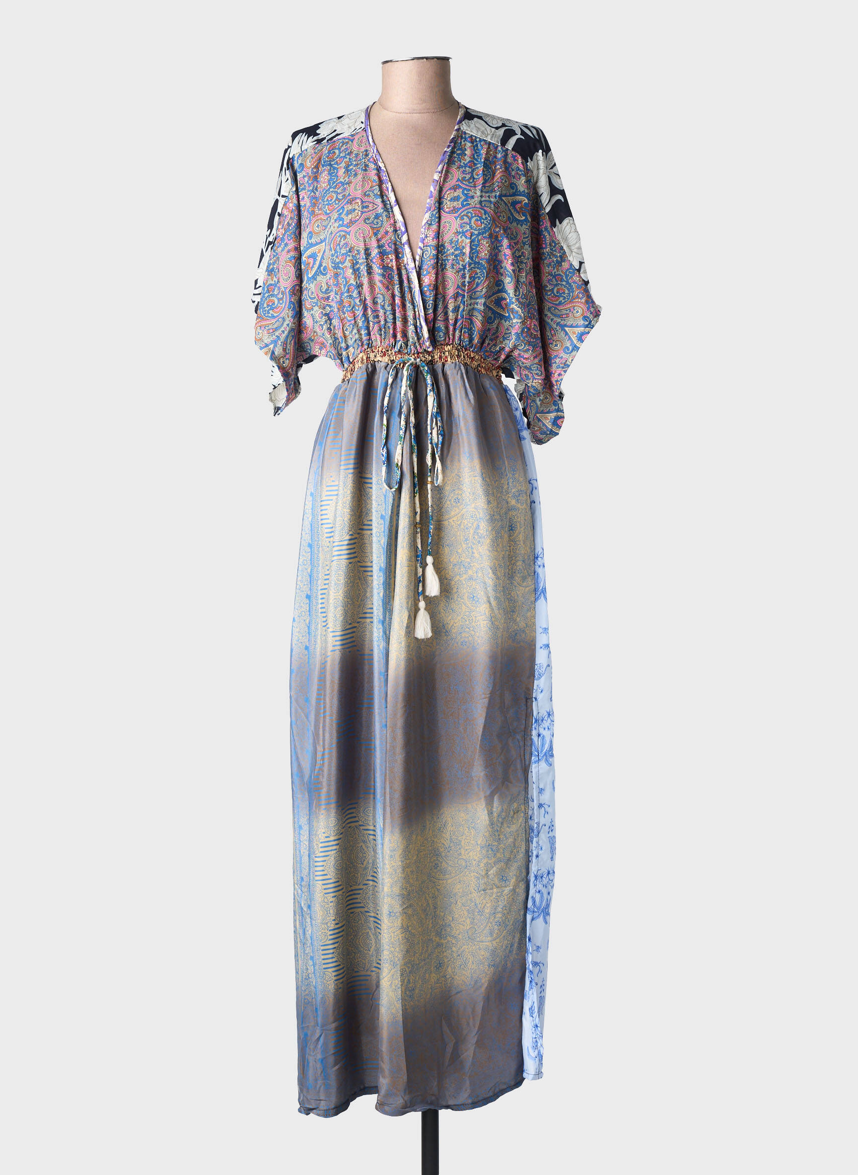 Robe longue imprimé fantaisie manches courtes bleu LARAETHNICS femme