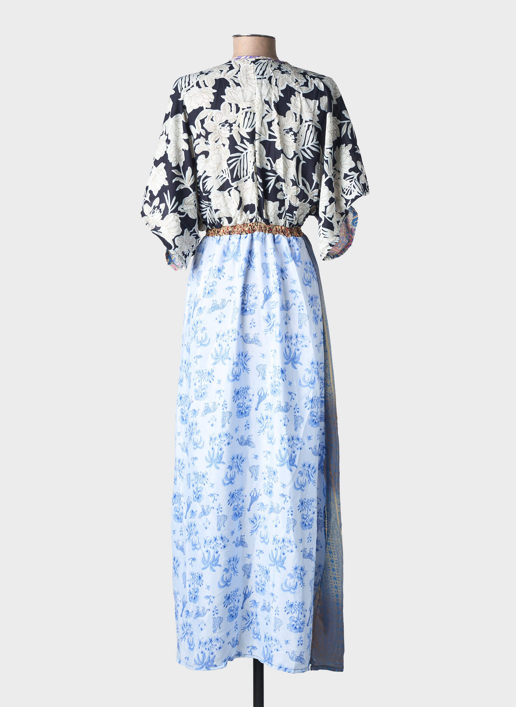 Robe longue imprimé fantaisie manches courtes bleu LARAETHNICS femme