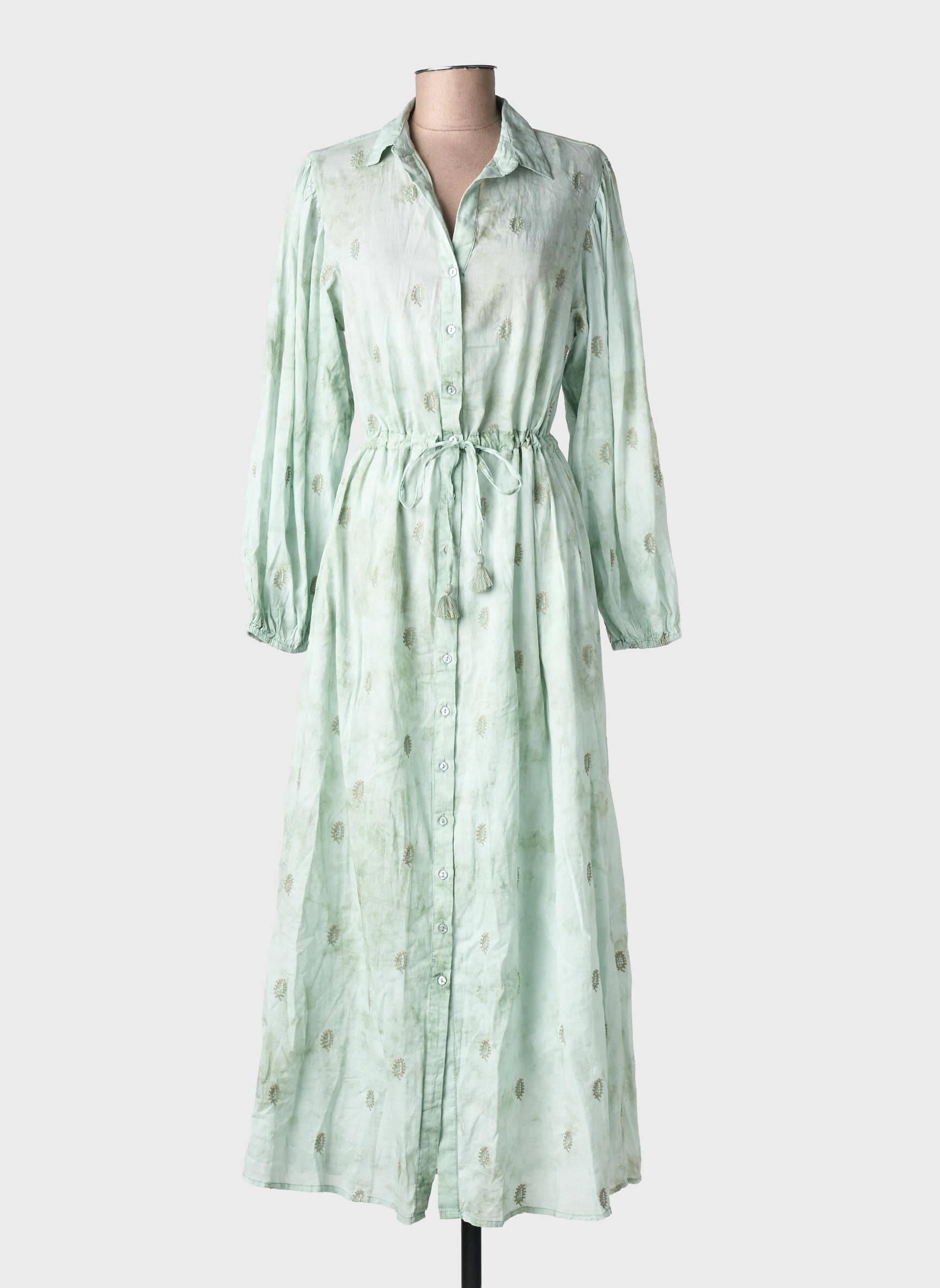 Robe longue manches longues manches longues vert MAISON HOTEL femme