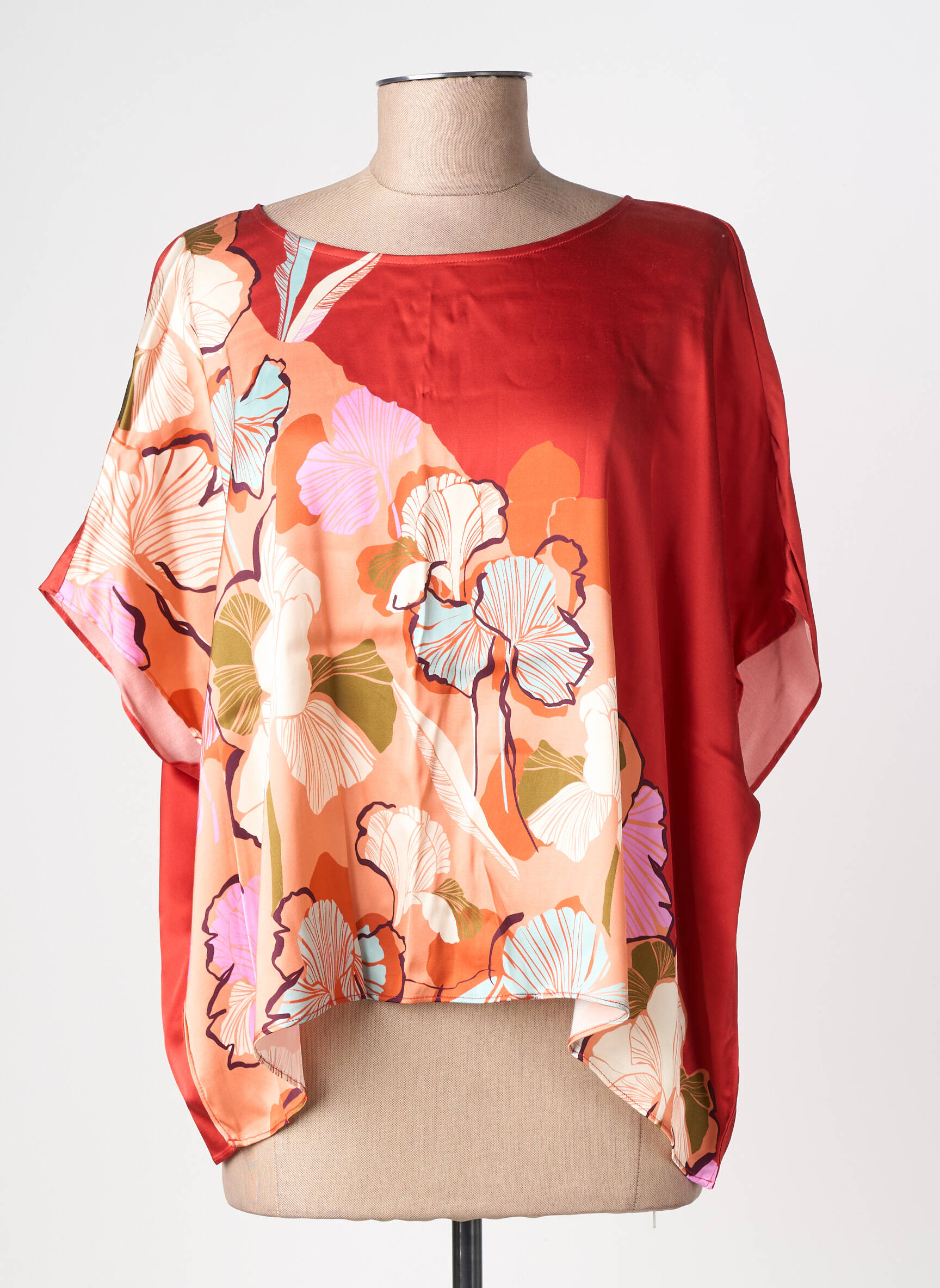 Blouse imprimé fleurs manches courtes marron SURKANA femme