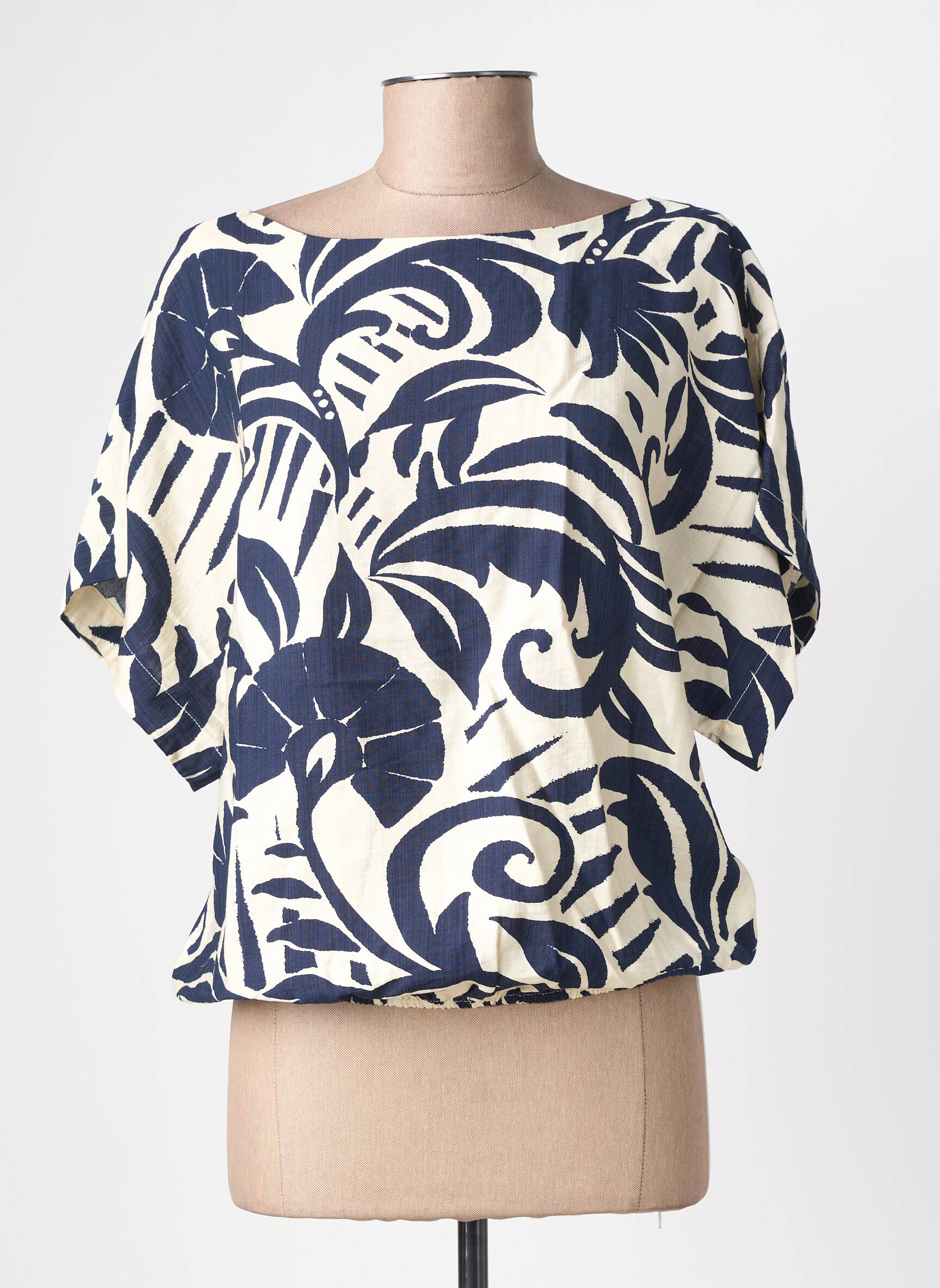 Blouse imprimé fantaisie manches courtes bleu GEISHA femme