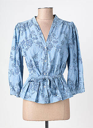 Blouse poignets boutonnés avec fente manches 3/4 bleu GEISHA femme
