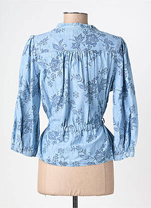 Blouse poignets boutonnés avec fente manches 3/4 bleu GEISHA femme