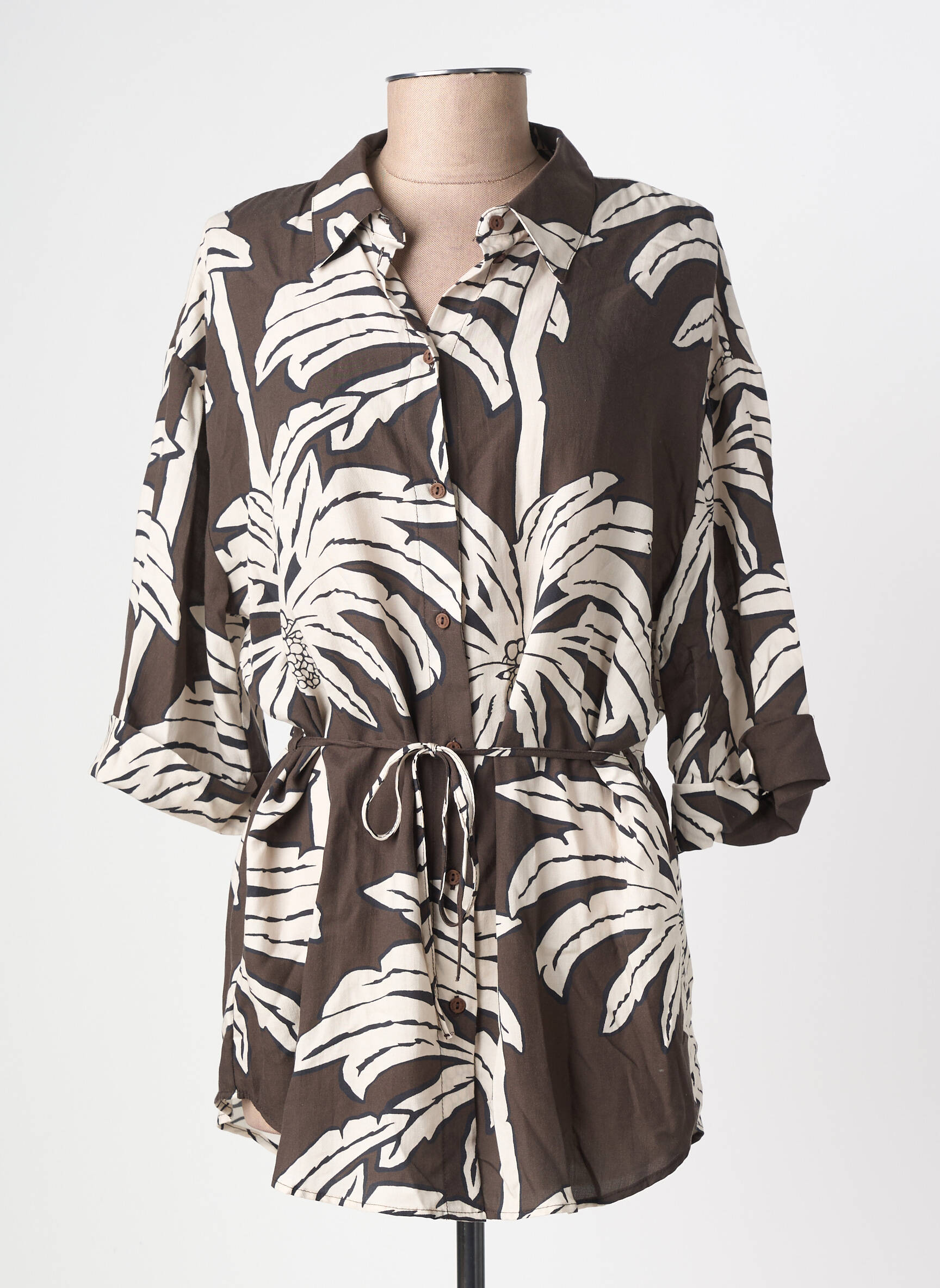 Tunique manches longues col chemisier marron GEISHA femme