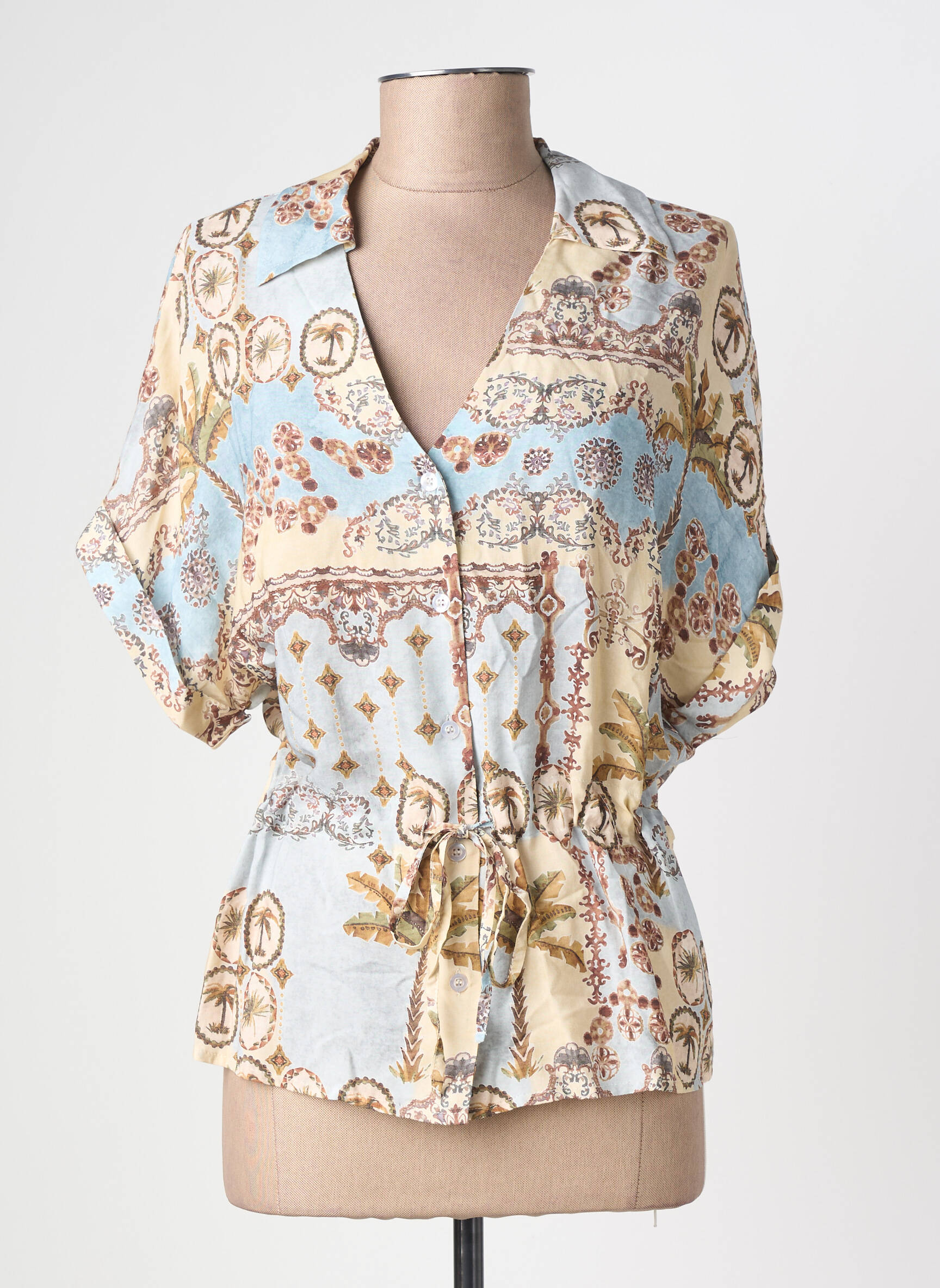 Blouse imprimé fantaisie manches courtes beige GEISHA femme