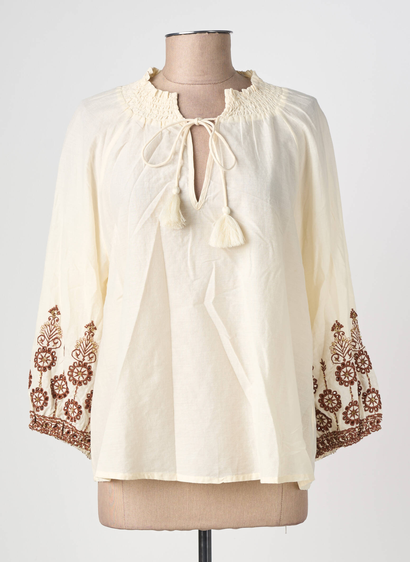 Blouse manches 3/4 manches 3/4 beige GEISHA femme