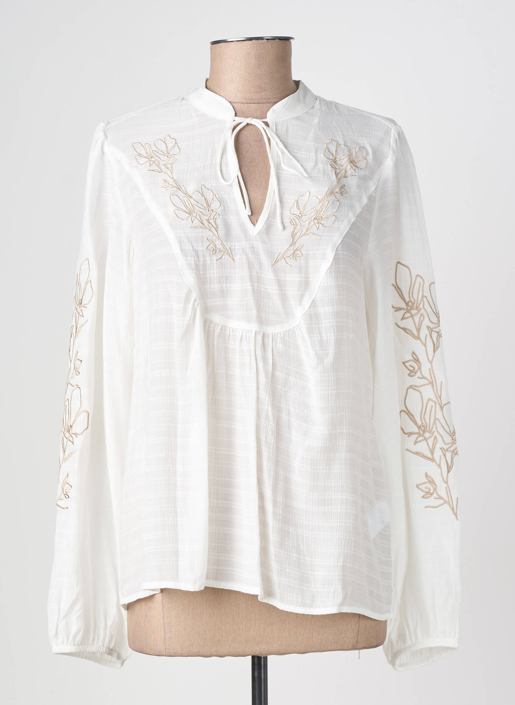 Blouse légère et transparente manches longues blanc GEISHA femme