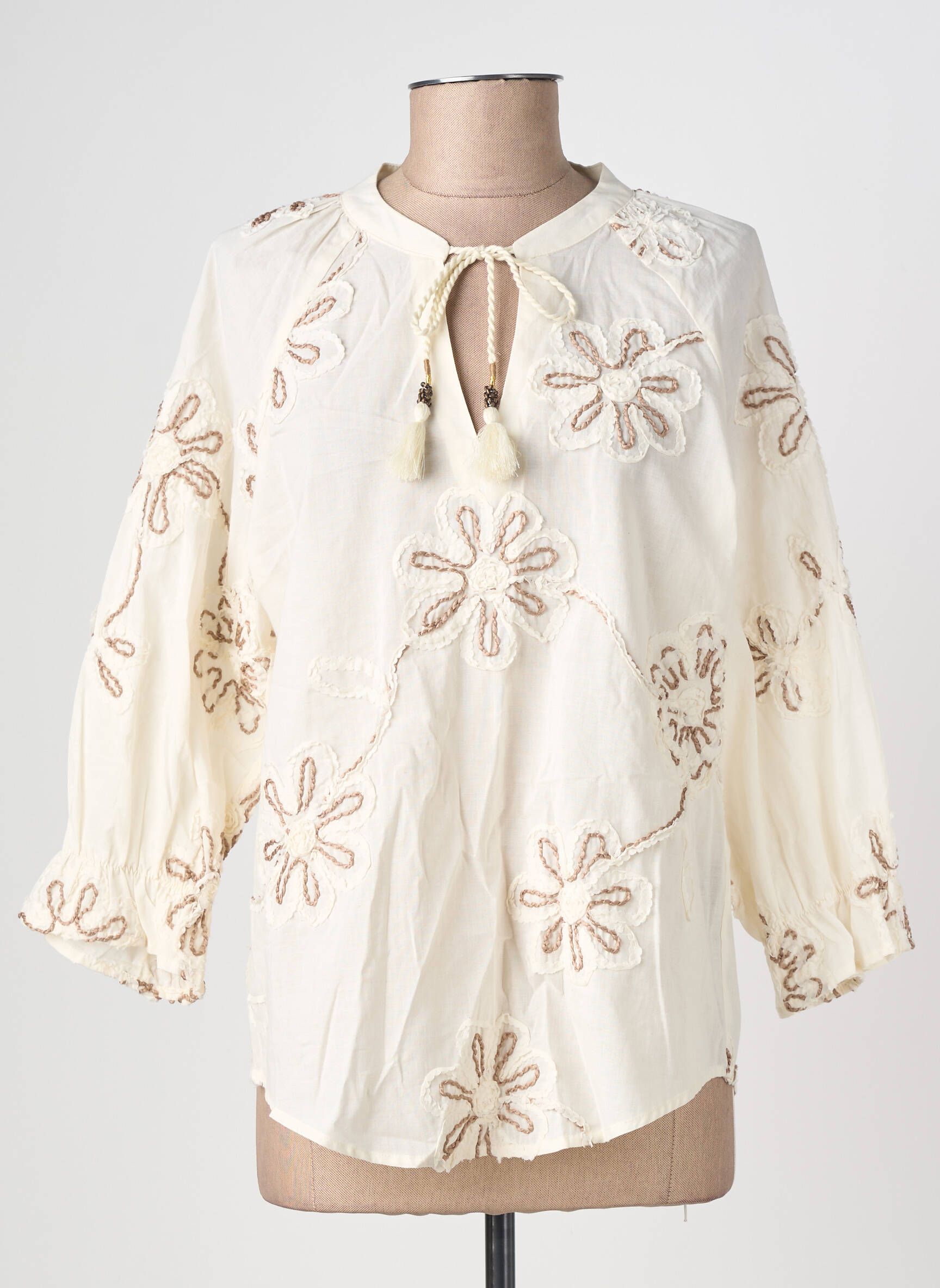Blouse col rond manches 3/4 beige GEISHA femme