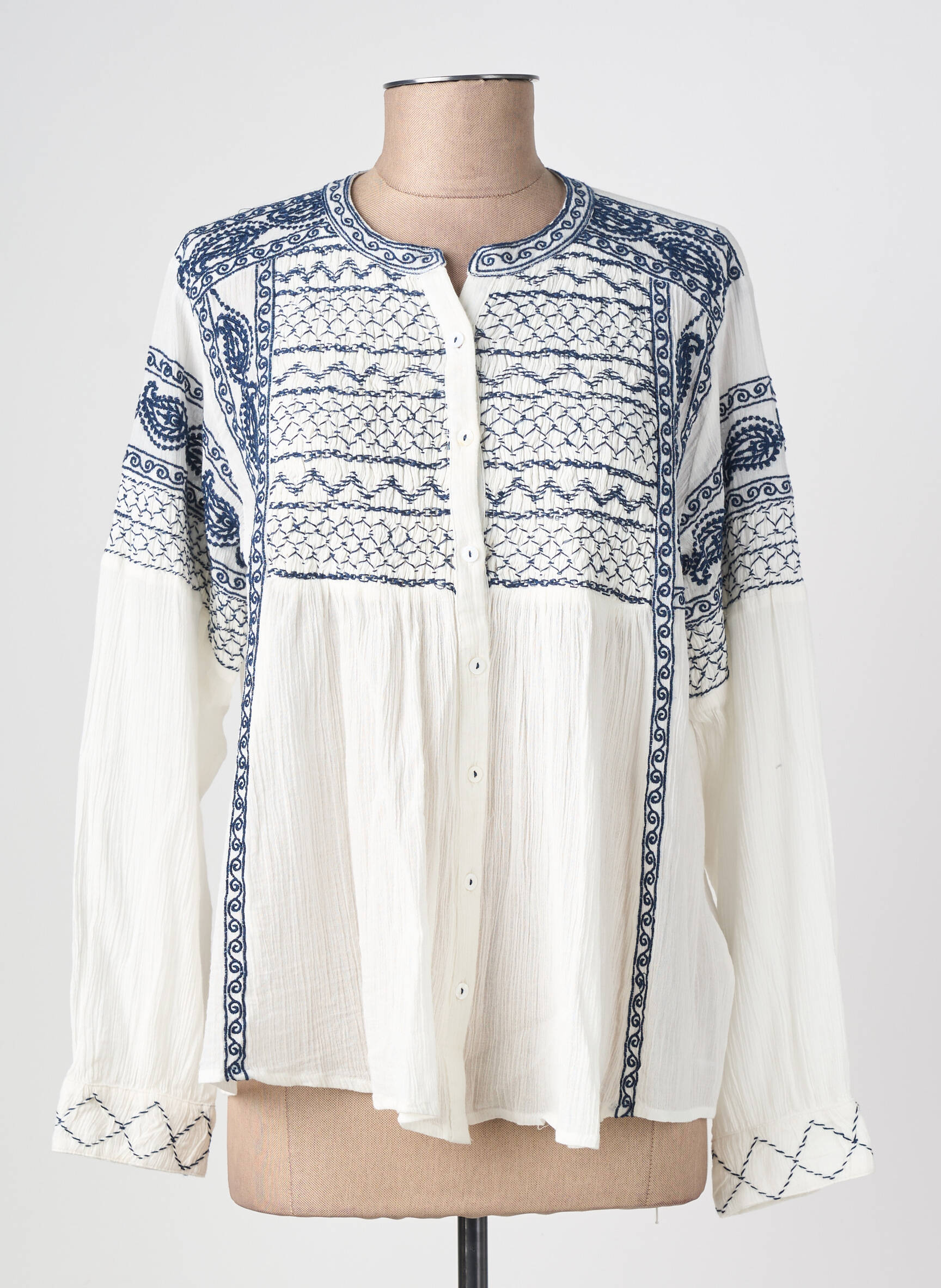 Blouse col rond manches longues bleu MAISON HOTEL femme