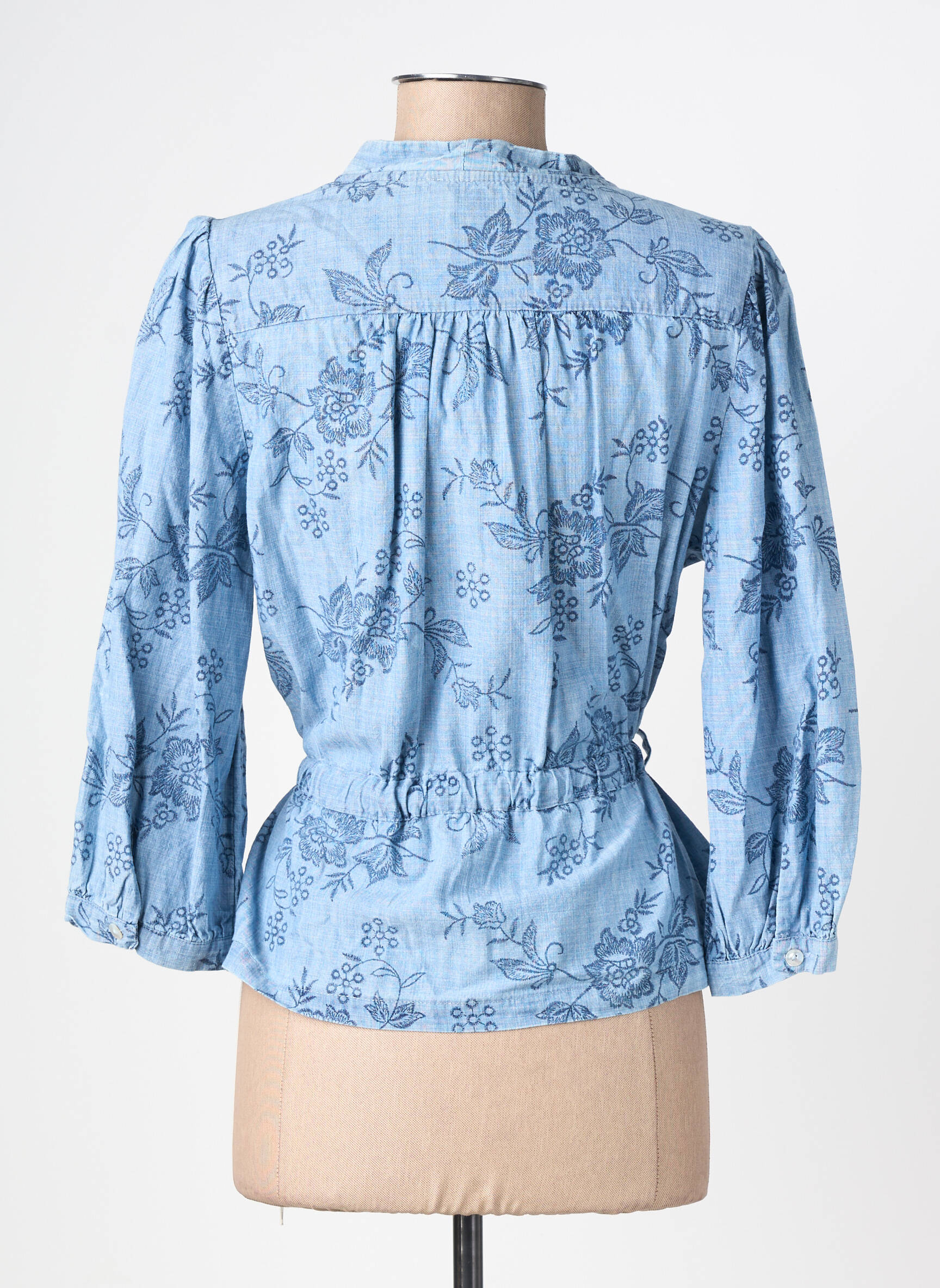 Blouse poignets boutonnés avec fente manches 3/4 bleu GEISHA femme