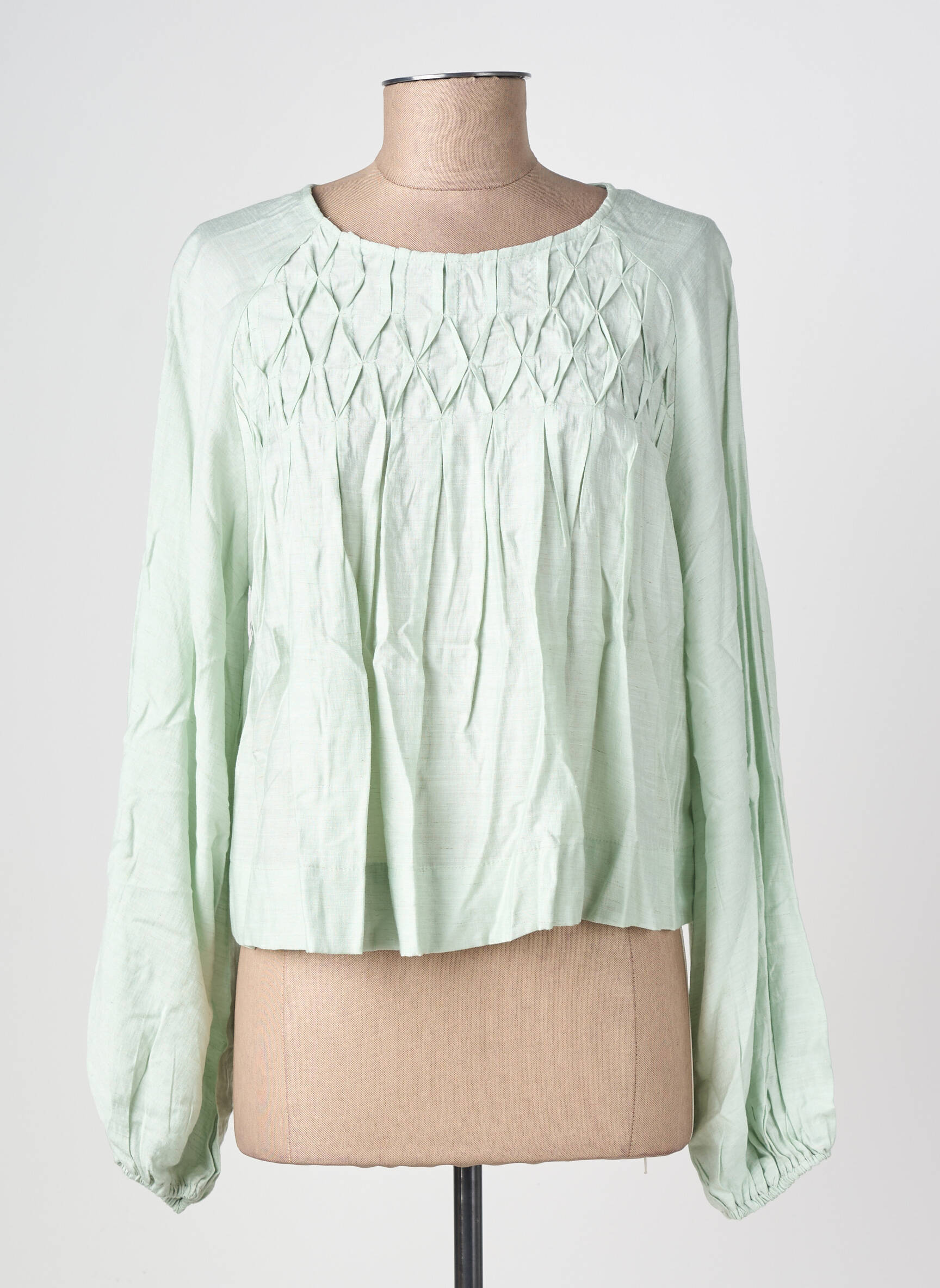 Blouse col rond manches longues vert NEKANE femme
