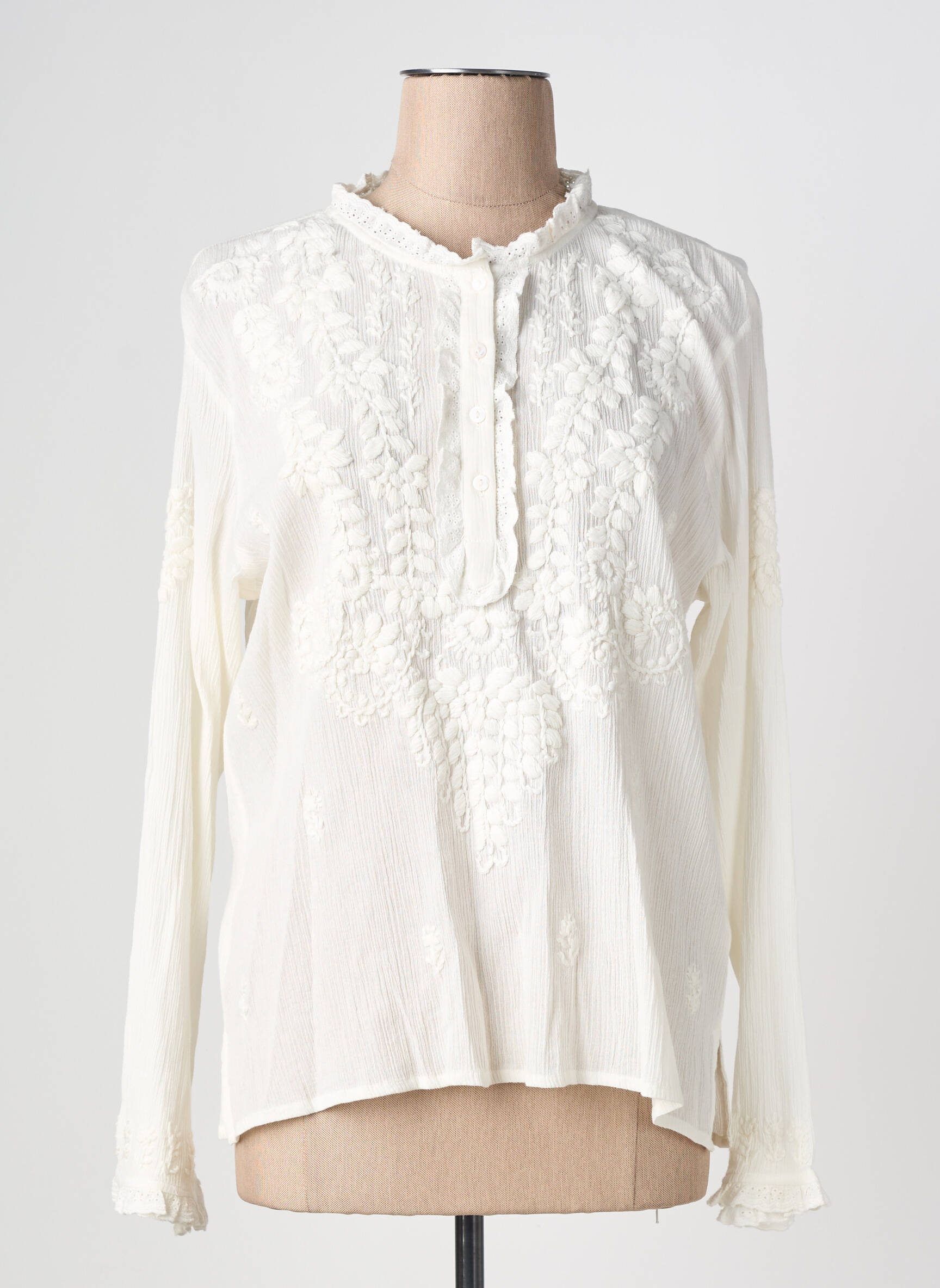 Blouse col rond manches longues blanc MAISON HOTEL femme