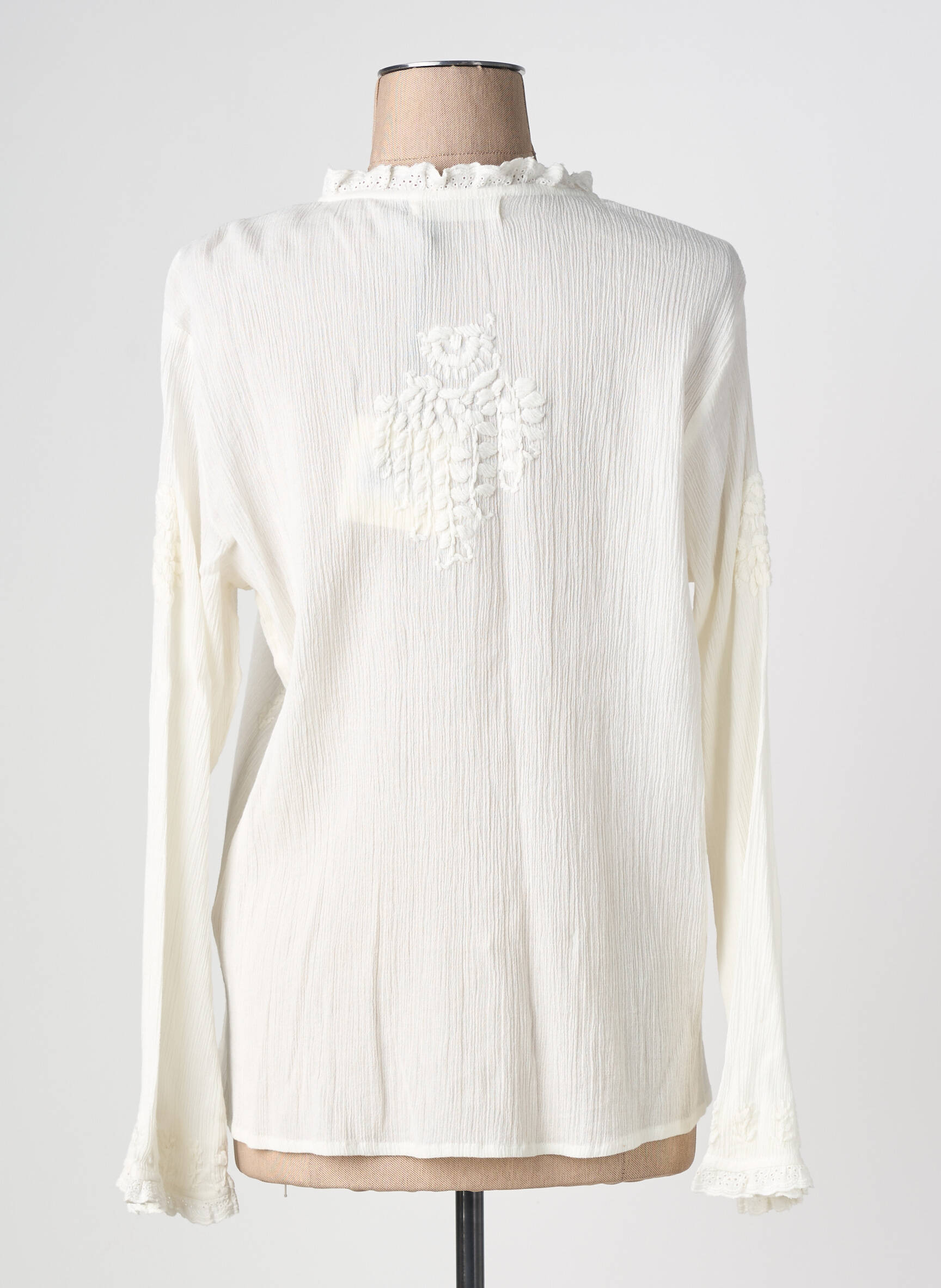 Blouse col rond manches longues blanc MAISON HOTEL femme