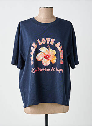 T-shirt sérigraphie floquée manches courtes bleu MARCELLO COLLECTION femme